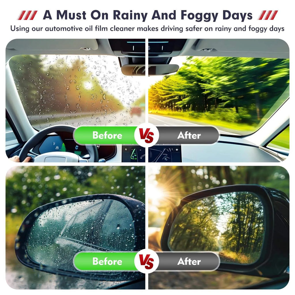 Car Glass Oil Film Remover with Cleaning Brush | Removes Oil Film, Water Spots, Grease & Wiper Marks | Clear Vision Windshield Cleaner