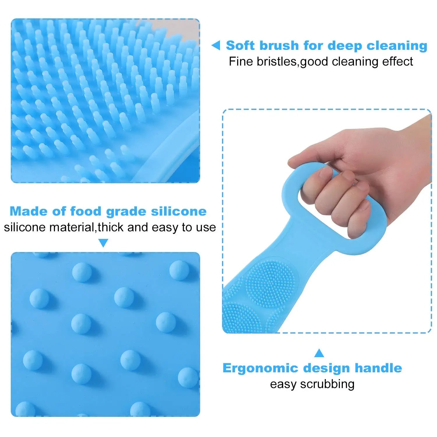 Silicone Bath Body Brush with Long Handle | Exfoliating Back Scrubber for Shower | Deep Cleansing & Massage Brush