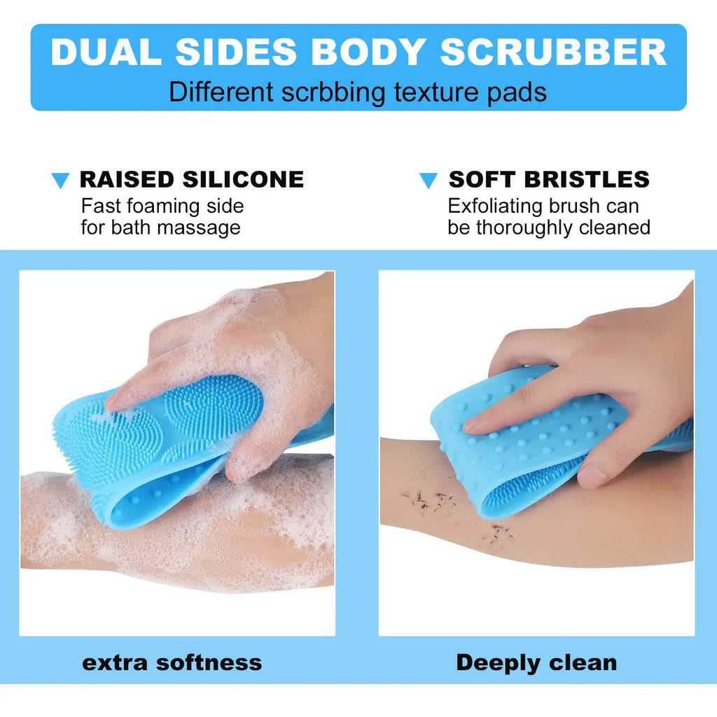 Silicone Bath Body Brush with Long Handle | Exfoliating Back Scrubber for Shower | Deep Cleansing & Massage Brush
