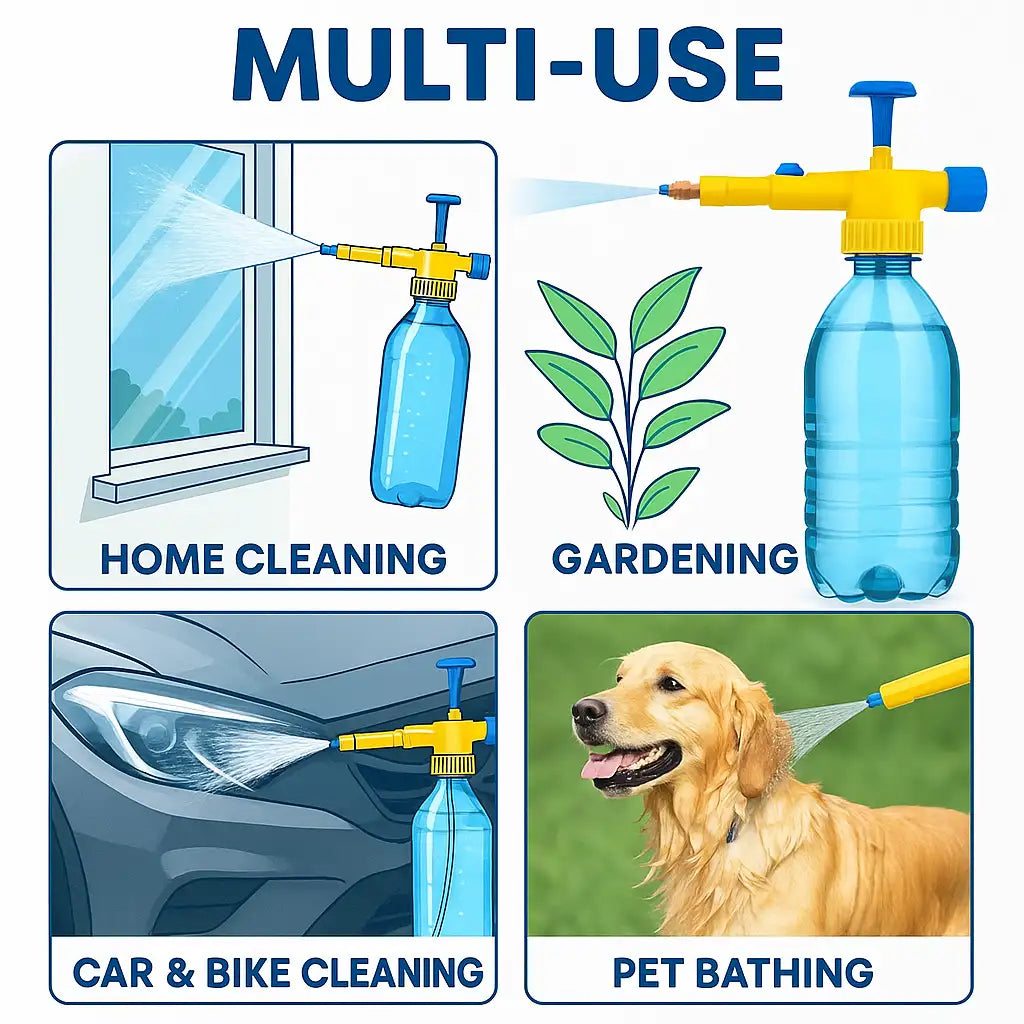 Bottle Pressure Sprayer Attachment | Handheld Pump Spray Gun | Adjustable Nozzle for Gardening & Cleaning