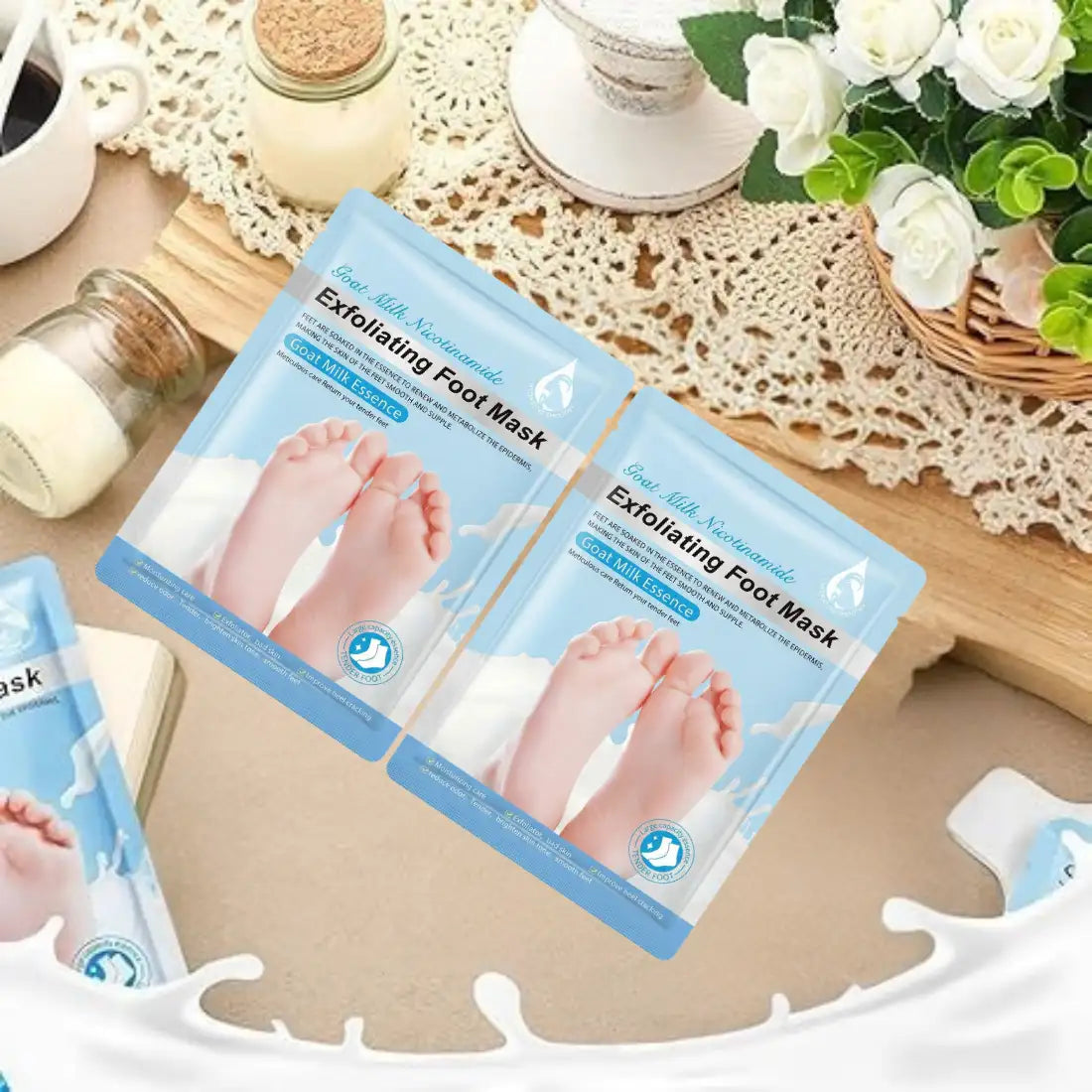 Goat Milk Exfoliating Foot Mask with Nicotinamide | Deep Moisturising & Dead Skin Removal Foot Mask