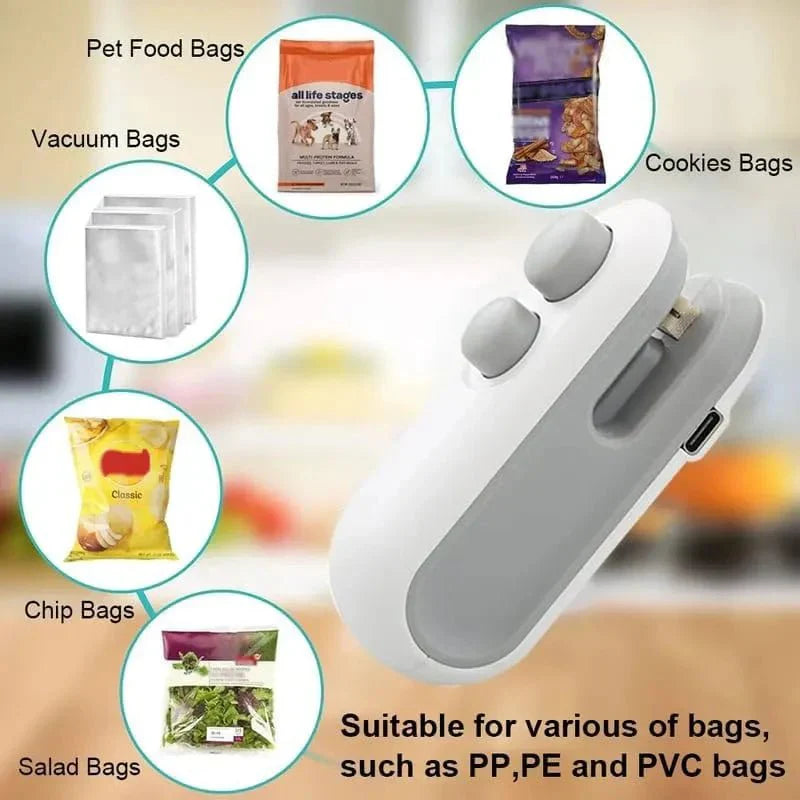 Mini Bag Sealer 2-in-1 – USB Rechargeable Heat Sealer & Cutter for Food Storage Bags