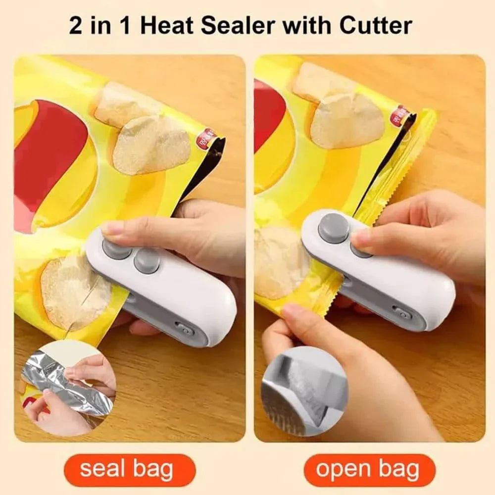 Mini Bag Sealer 2-in-1 – USB Rechargeable Heat Sealer & Cutter for Food Storage Bags